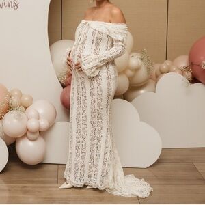 Angellane GEORGETTE LACE MAXI DRESS IN IVORY - XL